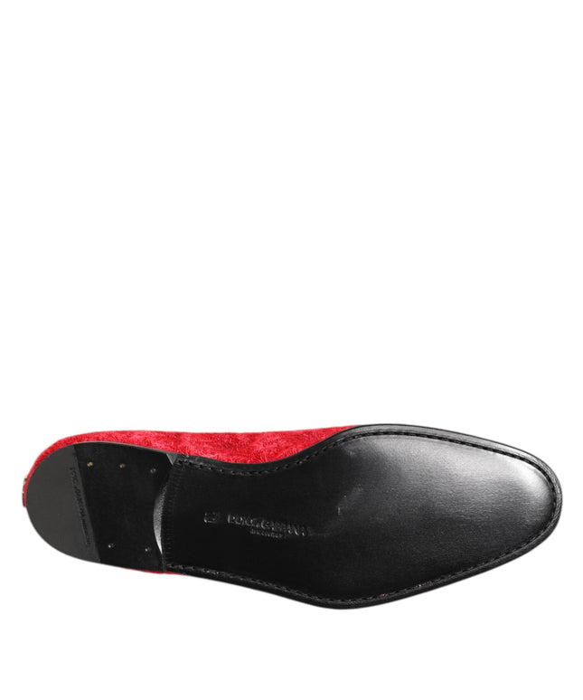 Dolce & Gabbana Red Jacquard Loafers Formal Men Dress Shoes