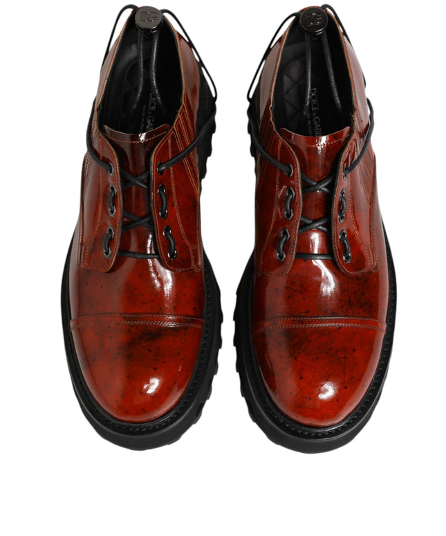 Dolce & Gabbana Brown Red Leather Lace Up Derby Dress Shoes