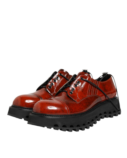 Dolce & Gabbana Brown Red Leather Lace Up Derby Dress Shoes