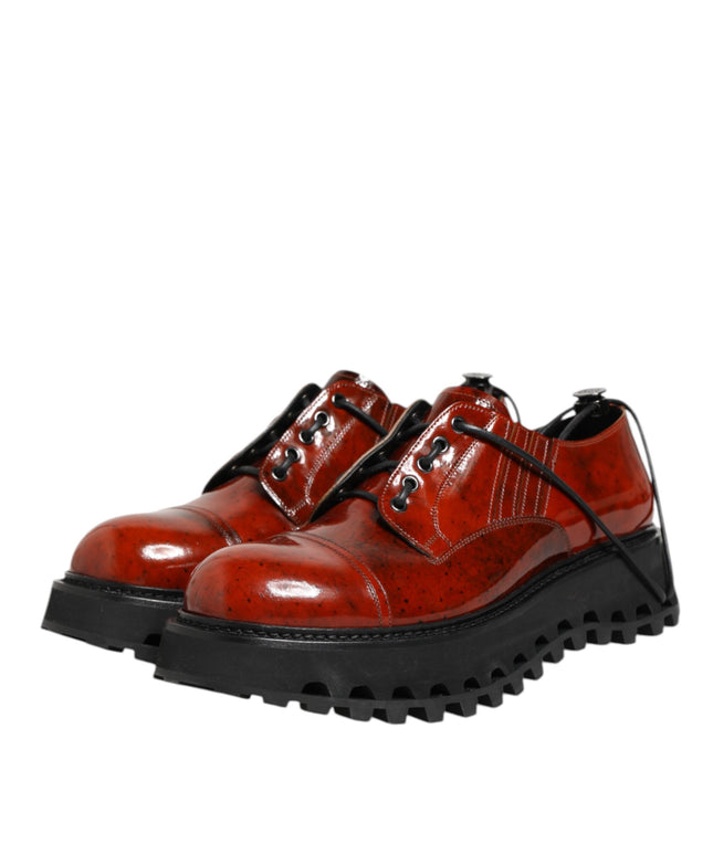 Dolce & Gabbana Brown Red Leather Lace Up Derby Dress Shoes