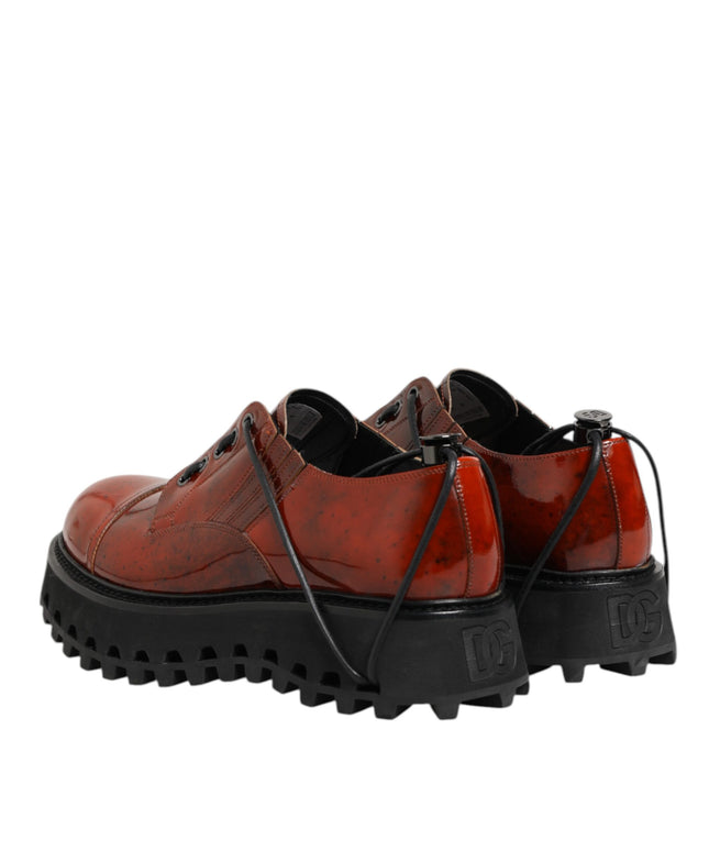 Dolce & Gabbana Brown Red Leather Lace Up Derby Dress Shoes