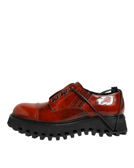 Dolce & Gabbana Brown Red Leather Lace Up Derby Dress Shoes