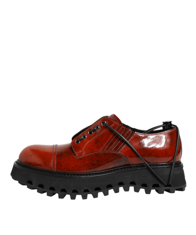 Dolce & Gabbana Brown Red Leather Lace Up Derby Dress Shoes