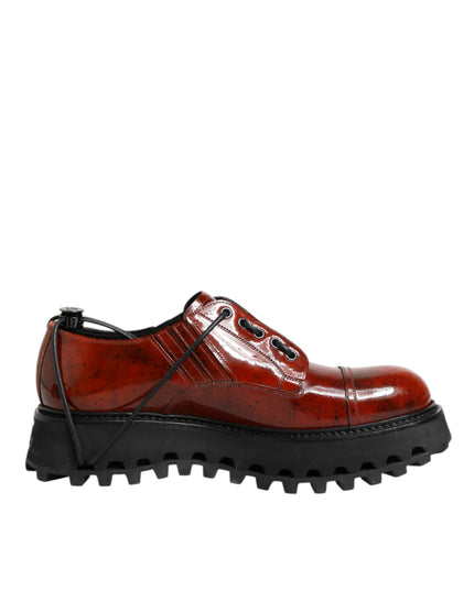 Dolce & Gabbana Brown Red Leather Lace Up Derby Dress Shoes