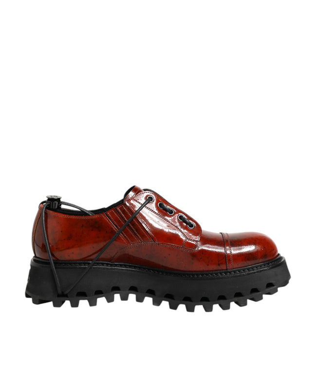 Dolce & Gabbana Brown Red Leather Lace Up Derby Dress Shoes