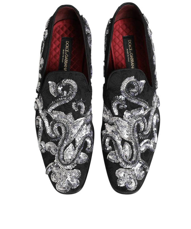 Dolce & Gabbana Black Silver Sequined Loafers Men Dress Shoes