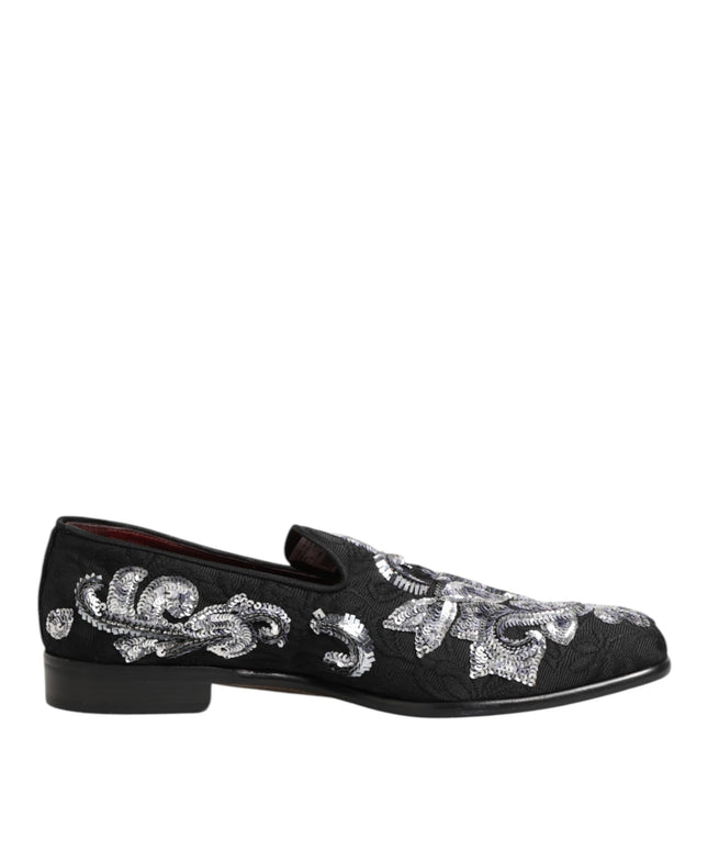 Dolce & Gabbana Black Silver Sequined Loafers Men Dress Shoes
