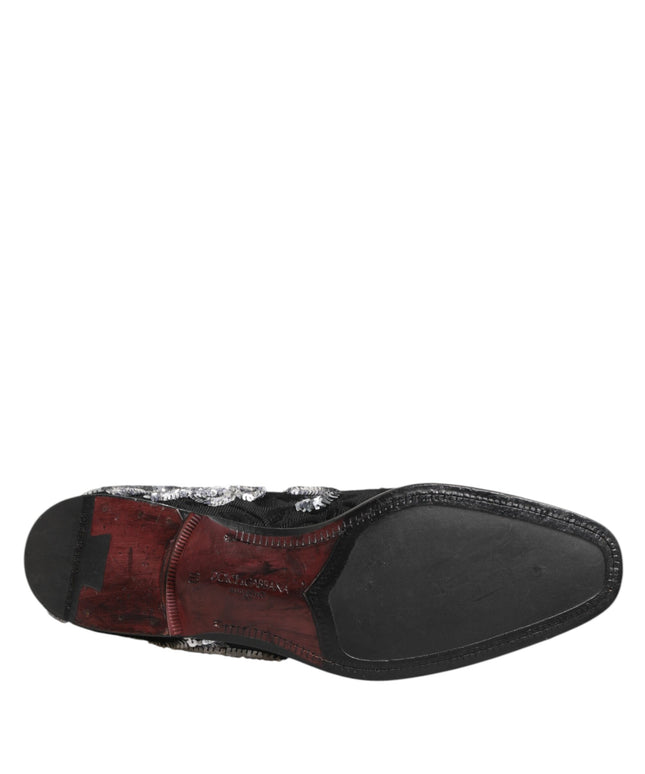 Dolce & Gabbana Black Silver Sequined Loafers Men Dress Shoes