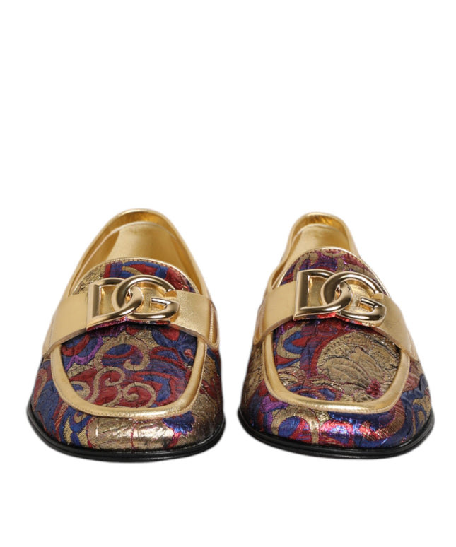 Dolce & Gabbana Multicolor Jacquard Gold DG Logo Loafer Shoes