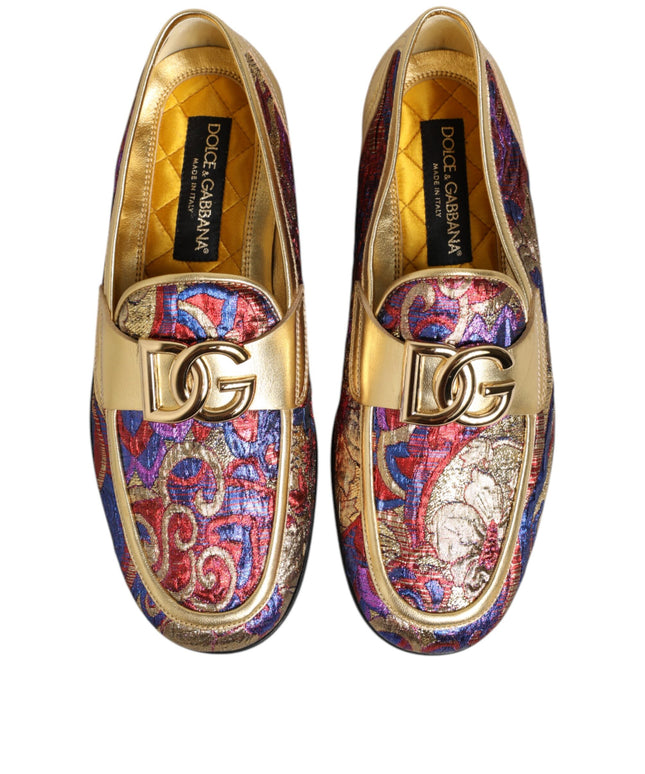 Dolce & Gabbana Multicolor Jacquard Gold DG Logo Loafer Shoes