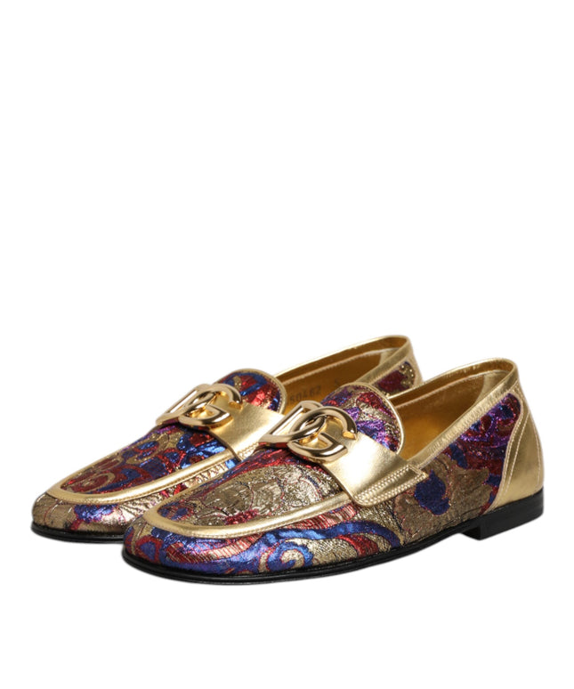 Dolce & Gabbana Multicolor Jacquard Gold DG Logo Loafer Shoes
