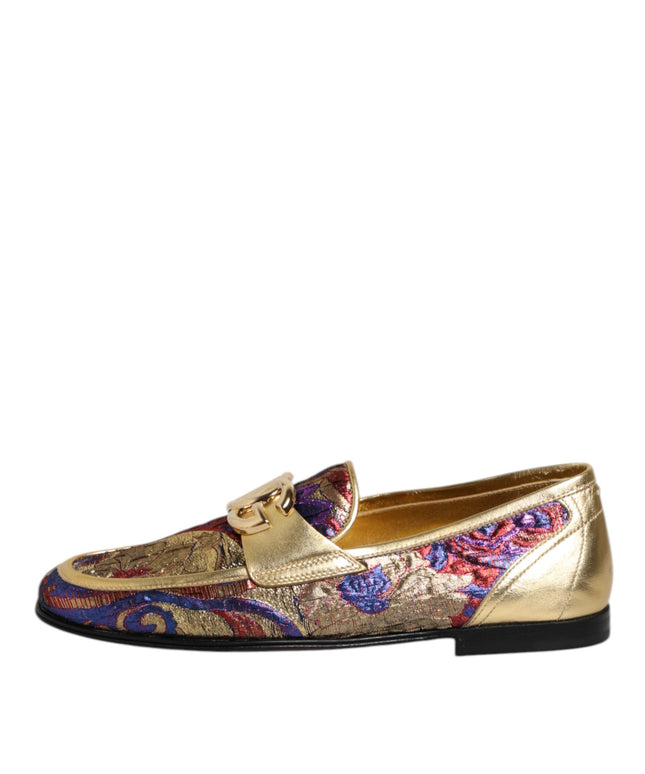 Dolce & Gabbana Multicolor Jacquard Gold DG Logo Loafer Shoes