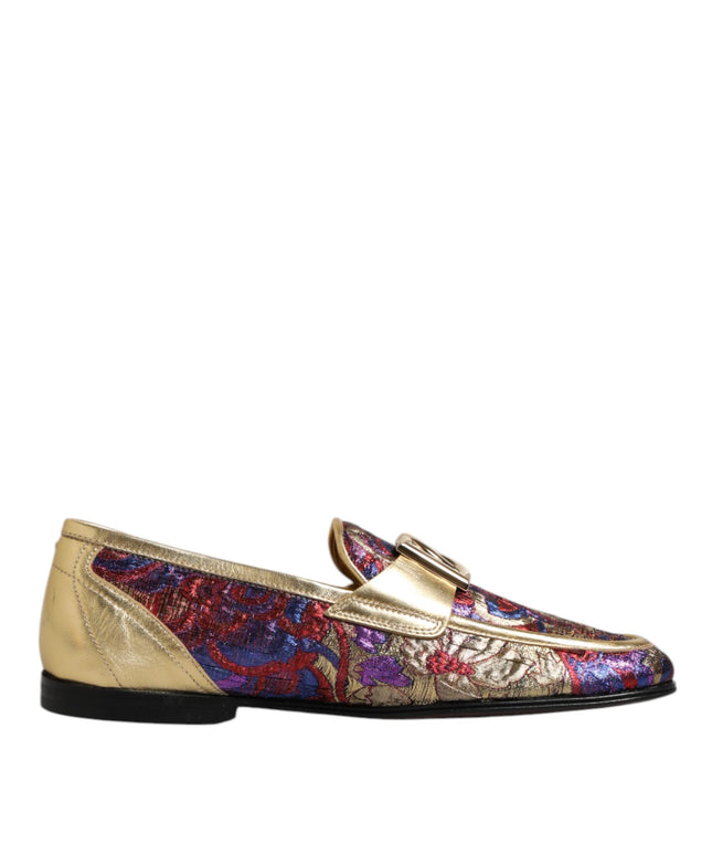 Dolce & Gabbana Multicolor Jacquard Gold DG Logo Loafer Shoes