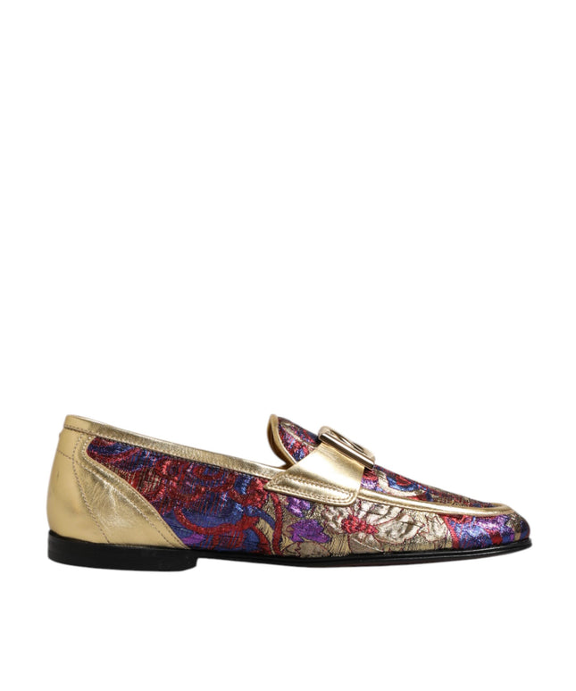 Dolce & Gabbana Multicolor Jacquard Gold DG Logo Loafer Shoes
