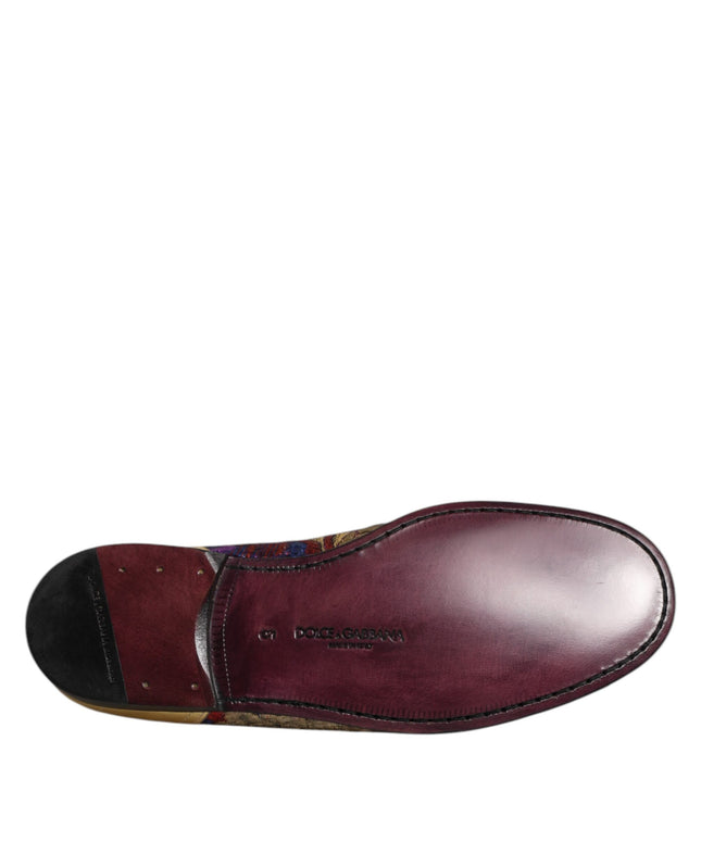 Dolce & Gabbana Multicolor Jacquard Gold DG Logo Loafer Shoes