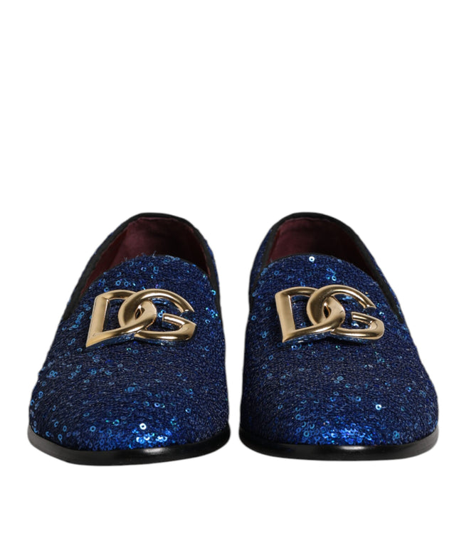 Dolce & Gabbana Blue Sequined Loafers Formal Dress Men Shoes