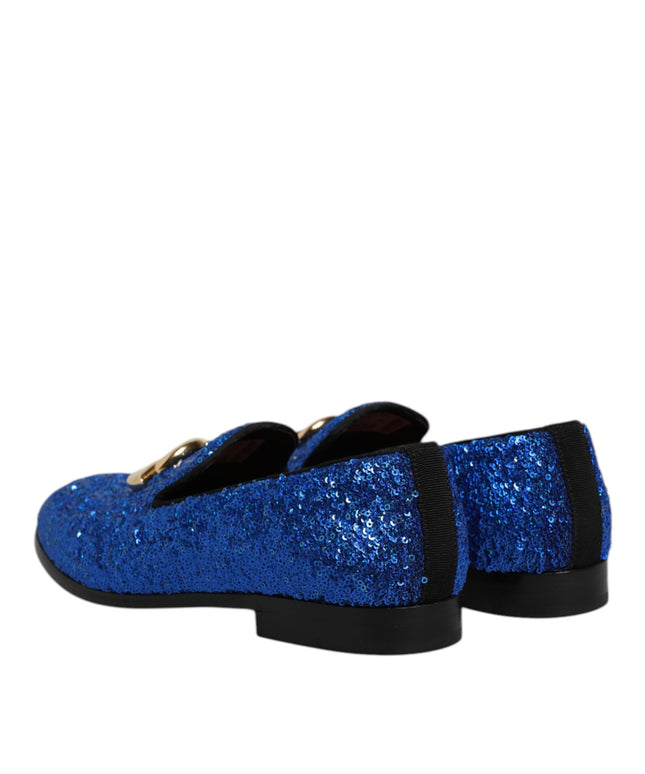Dolce & Gabbana Blue Sequined Loafers Formal Dress Men Shoes