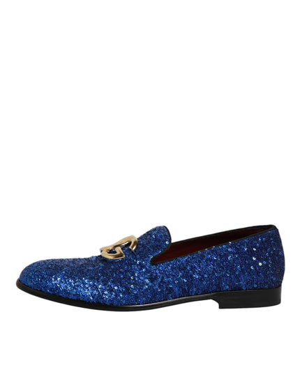 Dolce & Gabbana Blue Sequined Loafers Formal Dress Men Shoes