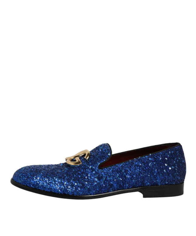 Dolce & Gabbana Blue Sequined Loafers Formal Dress Men Shoes