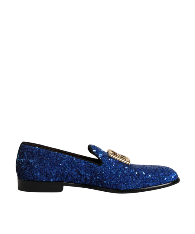 Dolce & Gabbana Blue Sequined Loafers Formal Dress Men Shoes