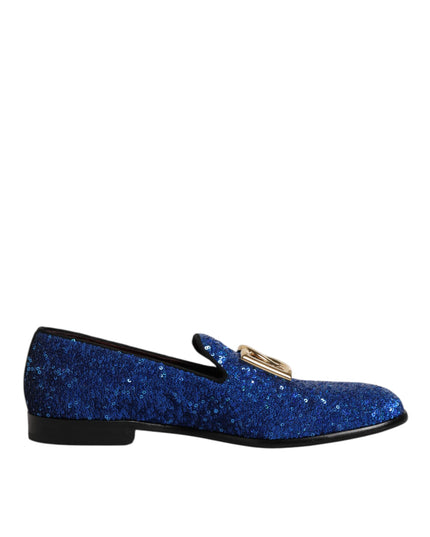 Dolce & Gabbana Blue Sequined Loafers Formal Dress Men Shoes