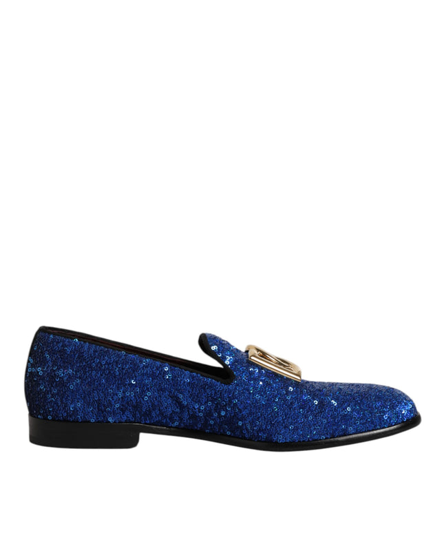 Dolce & Gabbana Blue Sequined Loafers Formal Dress Men Shoes