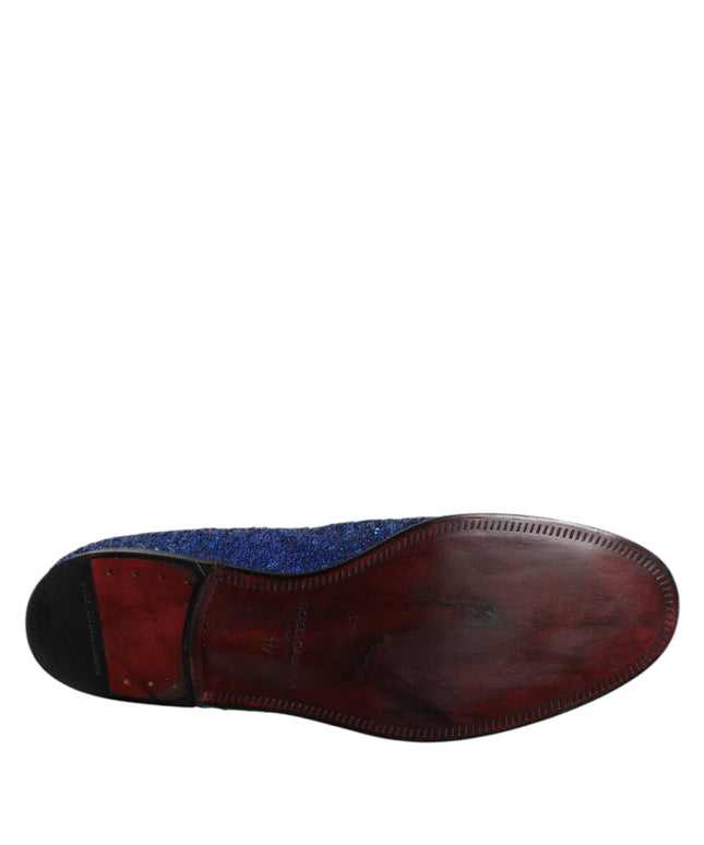 Dolce & Gabbana Blue Sequined Loafers Formal Dress Men Shoes