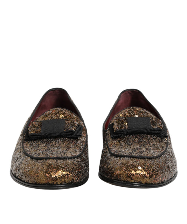 Dolce & Gabbana Gold Sequined Slip On Loafers Men Dress Shoes