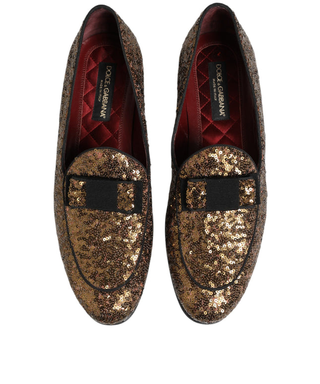 Dolce & Gabbana Gold Sequined Slip On Loafers Men Dress Shoes