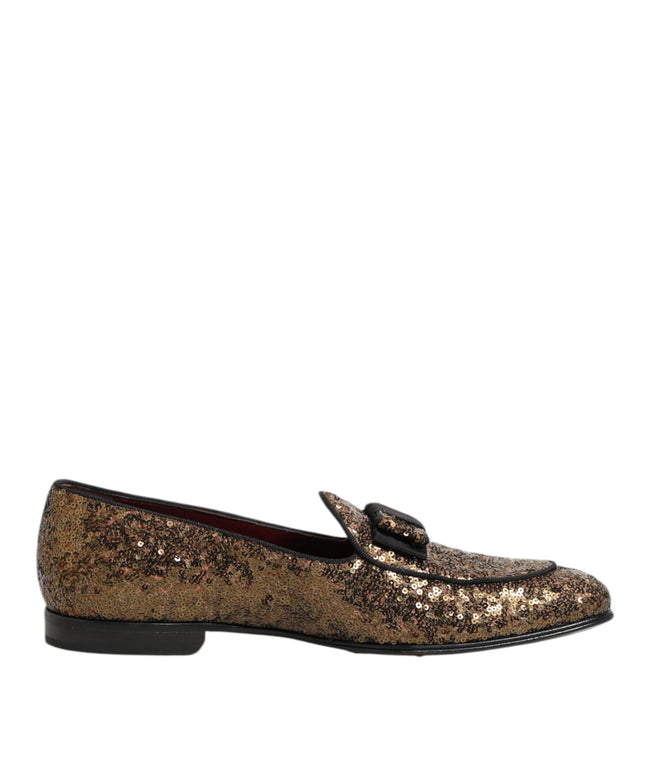 Dolce & Gabbana Gold Sequined Slip On Loafers Men Dress Shoes