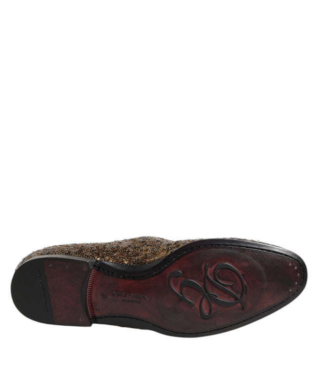 Dolce & Gabbana Gold Sequined Slip On Loafers Men Dress Shoes