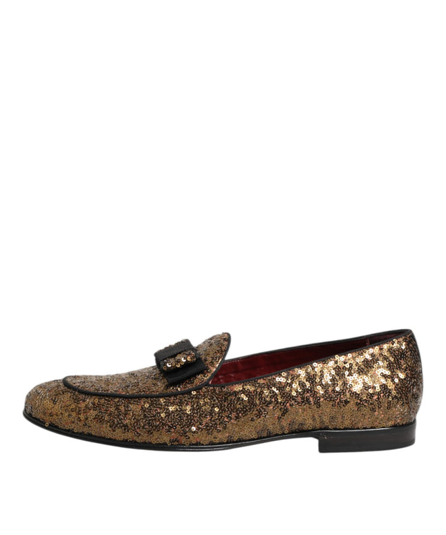 Dolce & Gabbana Gold Sequined Slip On Loafers Men Dress Shoes