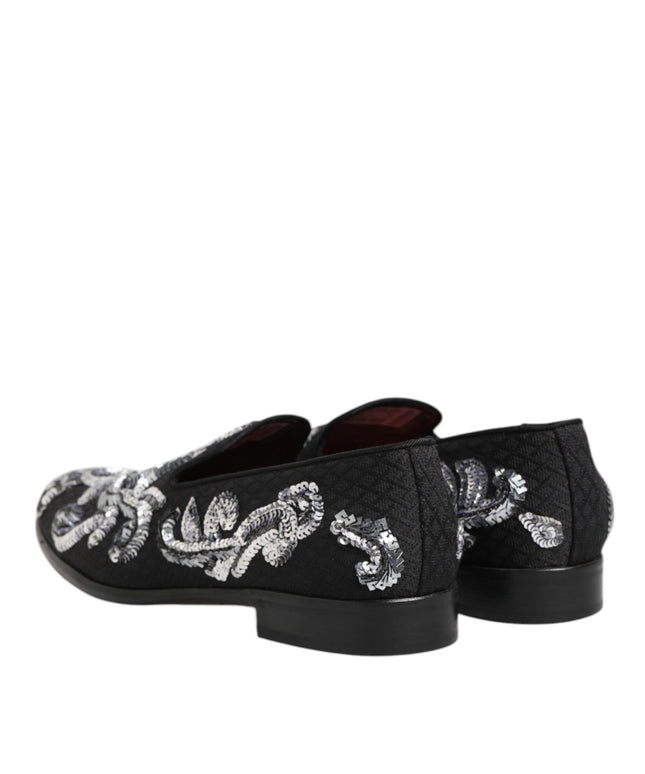 Dolce & Gabbana Black Silver Sequined Loafers Men Dress Shoes