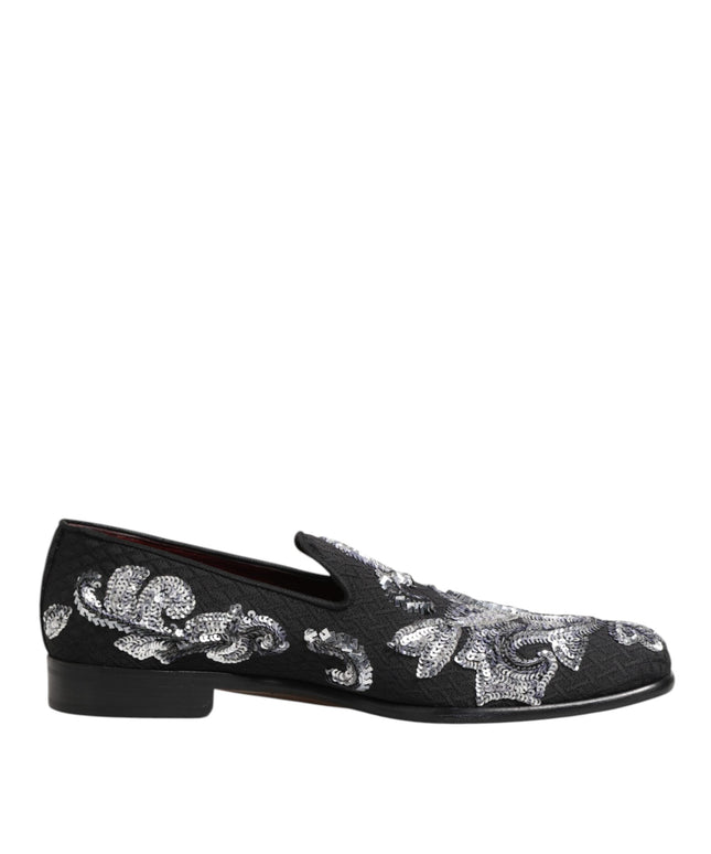Dolce & Gabbana Black Silver Sequined Loafers Men Dress Shoes
