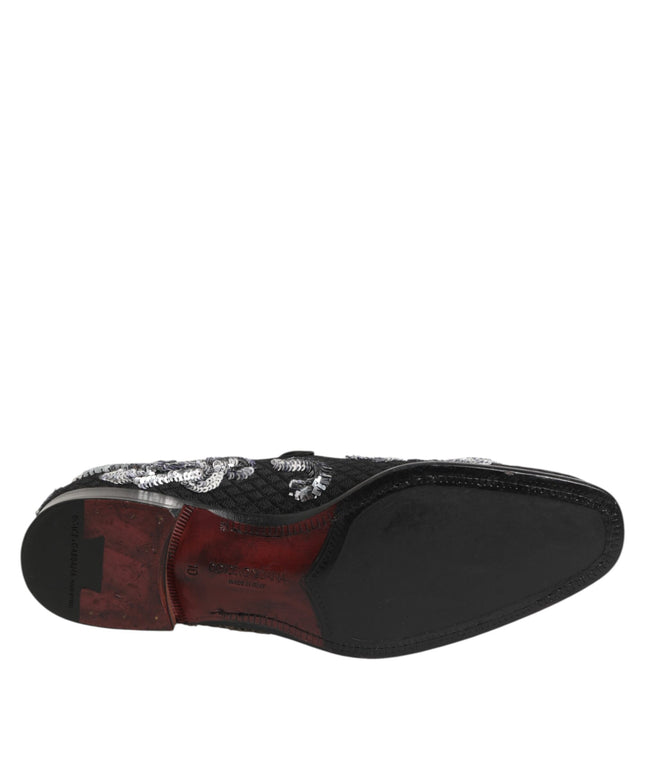 Dolce & Gabbana Black Silver Sequined Loafers Men Dress Shoes