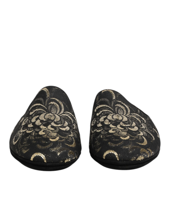 Dolce & Gabbana Black Floral Jacquard Slides Slippers Shoes