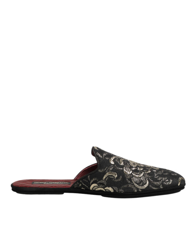 Dolce & Gabbana Black Floral Jacquard Slides Slippers Shoes