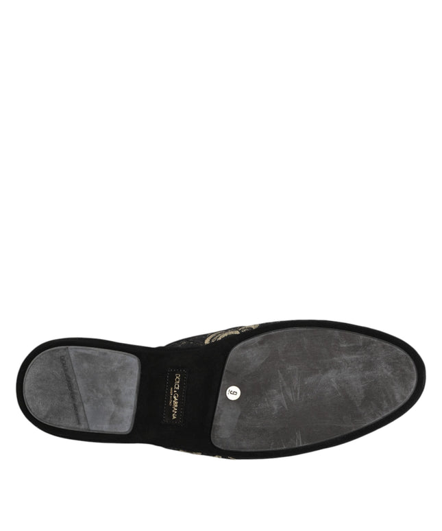 Dolce & Gabbana Black Floral Jacquard Slides Slippers Shoes