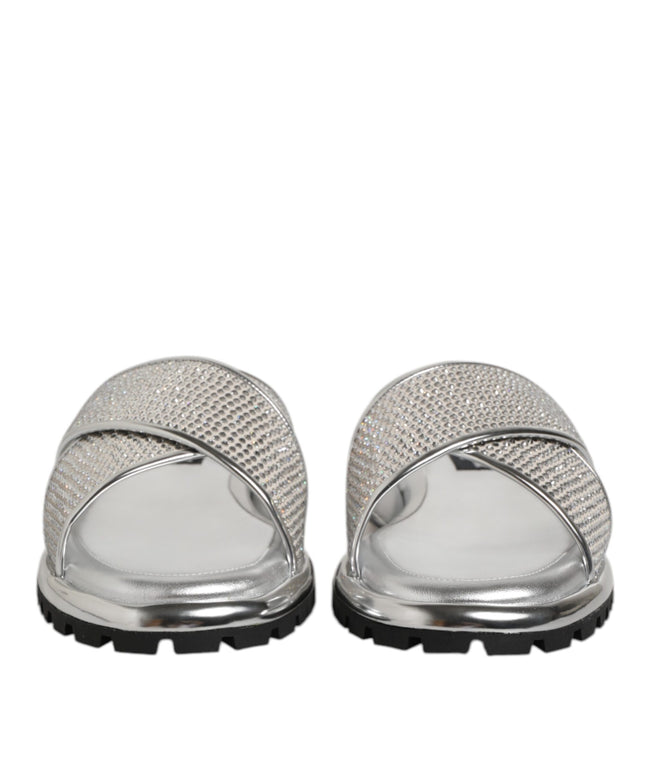 Dolce & Gabbana Silver Strass Slides Flats Slippers Shoes