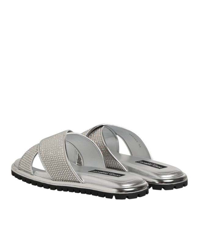 Dolce & Gabbana Silver Strass Slides Flats Slippers Shoes