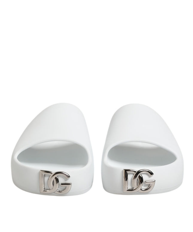 Dolce & Gabbana White Logo Slides Sandals Men Beachwear Shoes