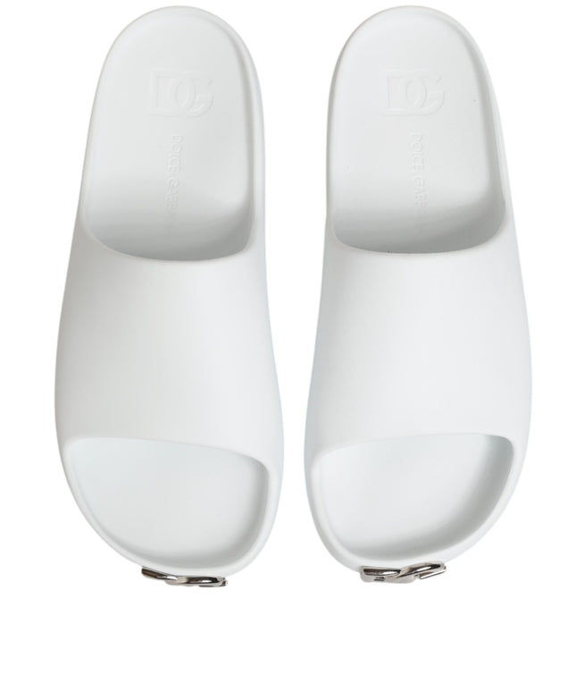 Dolce & Gabbana White Logo Slides Sandals Men Beachwear Shoes