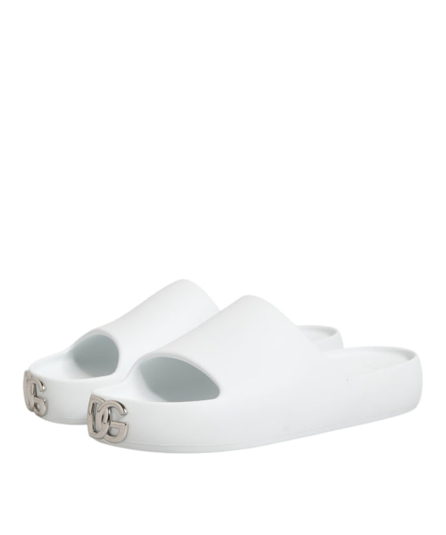 Dolce & Gabbana White Logo Slides Sandals Men Beachwear Shoes