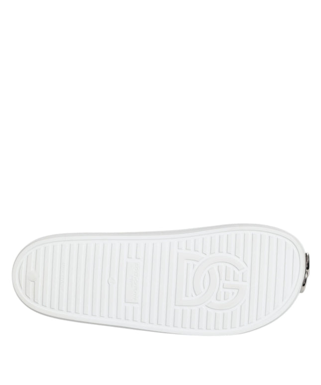 Dolce & Gabbana White Logo Slides Sandals Men Beachwear Shoes