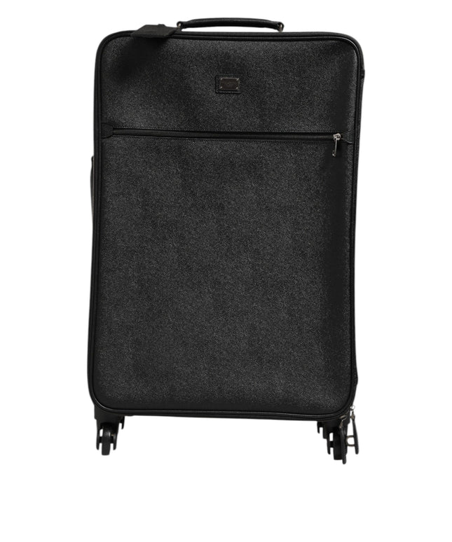 Dolce & Gabbana Gray Leather Logo Plaque Trolley Travel Wheel Men Suitcase Bag