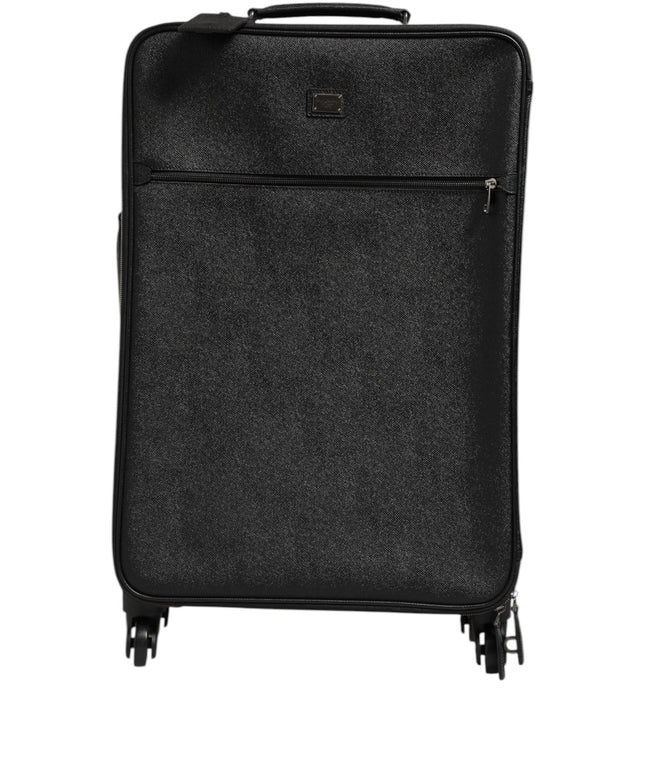 Dolce & Gabbana Gray Leather Logo Plaque Trolley Travel Wheel Men Suitcase Bag