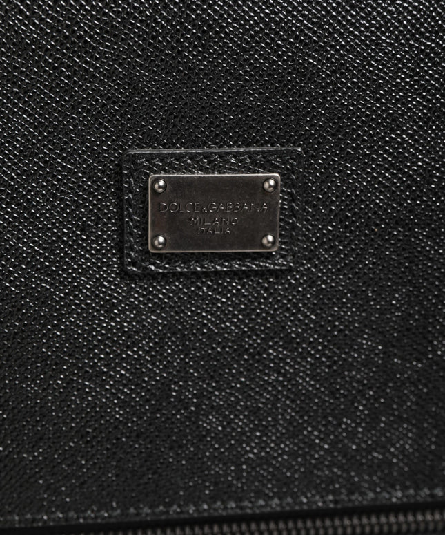 Dolce & Gabbana Gray Leather Logo Plaque Trolley Travel Wheel Men Suitcase Bag