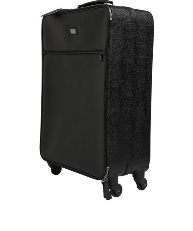 Dolce & Gabbana Gray Leather Logo Plaque Trolley Travel Wheel Men Suitcase Bag