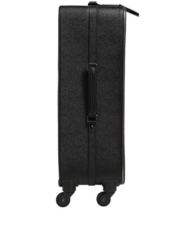 Dolce & Gabbana Gray Leather Logo Plaque Trolley Travel Wheel Men Suitcase Bag
