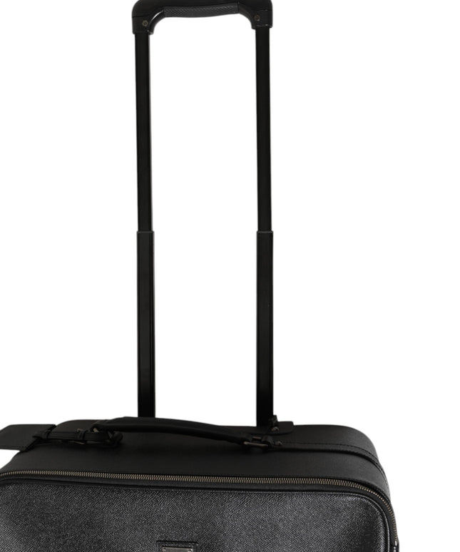 Dolce & Gabbana Gray Leather Logo Plaque Trolley Travel Wheel Men Suitcase Bag